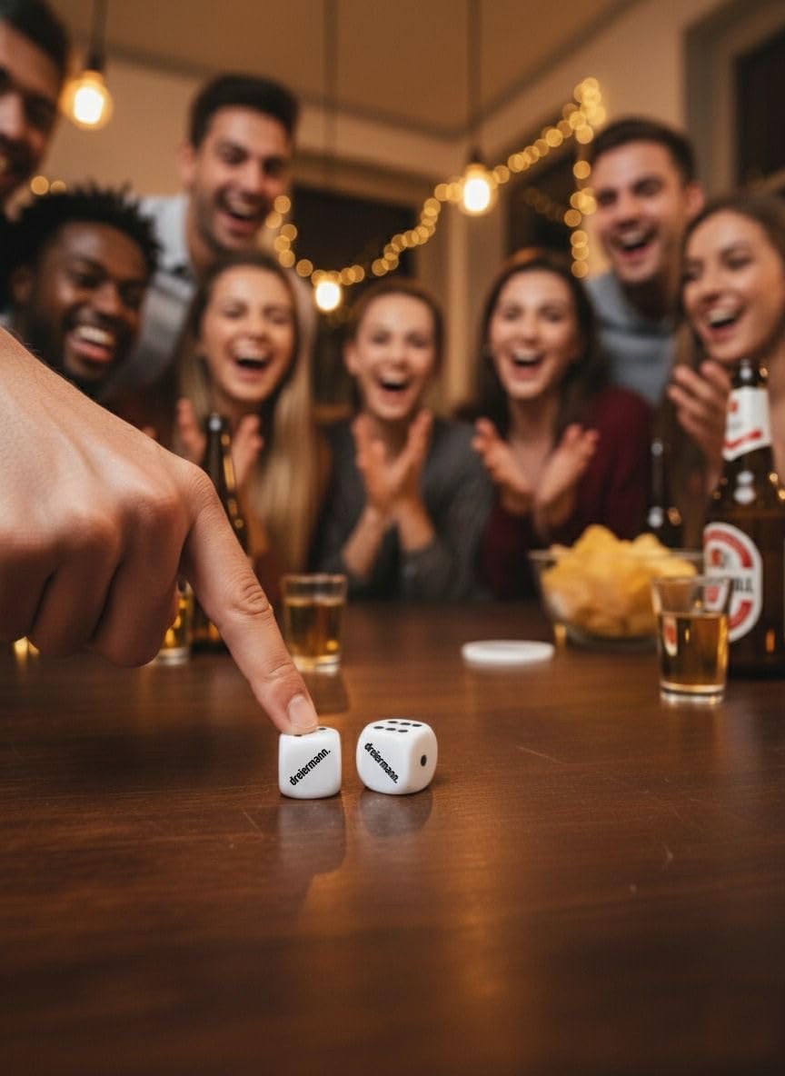 dreiermann.® - das Original | Trinkspiel – Würfelspiel für Erwachsene | Partyspiel, WG-Abend & Festival | Perfektes Wichtel-Geschenk mit Dose, Coin & 2 Würfeln